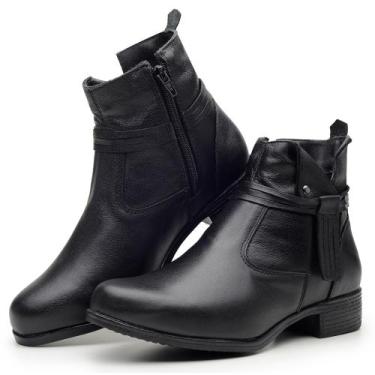 Imagem de Bota feminina café cano curto botinha de couro - Leiry gold, Preto, 37