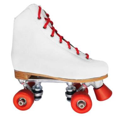 Imagem de Patins Iniciante Quad 4 Rodas Trad. Branco e Roda Vermelha - Patins.co