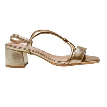 Imagem de Sandalia salto grosso feminino metalizado piccadilly 588117, 38, Ouro