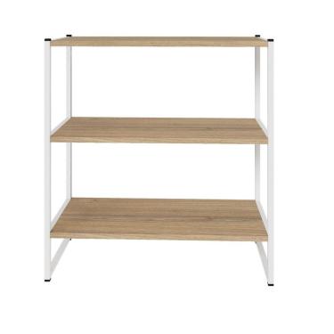 Imagem de Prateleira de Parede Escritório Tripla 63cm X 66cm Industrial Executive Macadâmia/Branco