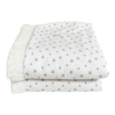 Imagem de Manta Para Bebe Estampada E Sherpa - Stars Cinza - Biramar Baby