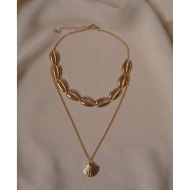Imagem de Colares chocker duplo Búzios folheado a ouro com pingente de concha - 