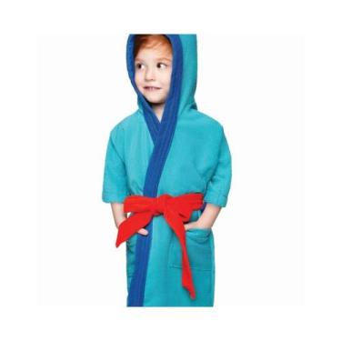 Imagem de Roupão Com Capuz Aveludado Quimono Infantil Lepper, Azul, M