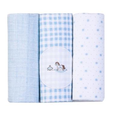 Imagem de Cueiro Flanelado Bordados Papi Kit 3 Unidades Bebê, Cavalo de Madeira