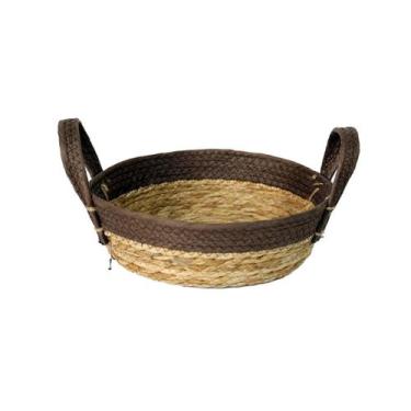 Imagem de Cesto Redondo Fibra Natural Palha e Marrom Com Alça 30cm - Paramount