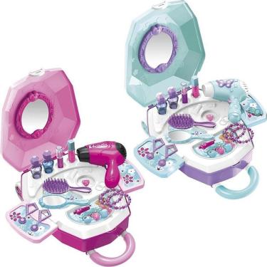 Imagem de Maleta de Brinquedo Dia da Beleza 2em1 com Penteadeira e Secador Que Solta Ar DM Toys