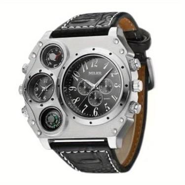 Imagem de Relógio de Pulso Masculino Analógico Esportivo Pulseira de Couro Mostrador Grande Preto Sanda