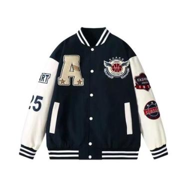 Imagem de Jaqueta Bomber Unissex Masculina Estilo Colegial Hip Hop Harajuku Com 