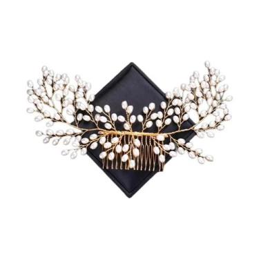 Imagem de Tiara De Cristal Dourado Com Pérolas Para Mulheres, Acessórios De Cabe