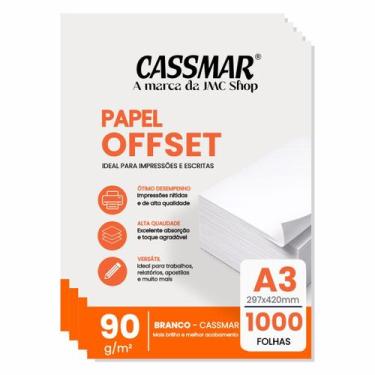 Imagem de Papel Offset 90g A3 297x420mm Cor Branco com 1000fls - Cassmar
