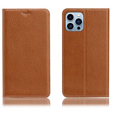 Imagem de LAHappyL Capa tipo carteira para iPhone 13 Pro Max/13 Pro/13/13 Mini capa protetora de couro legítimo com suporte para cartão e absorção magnética oculta, café, 13 Pro Max 6,7 polegadas