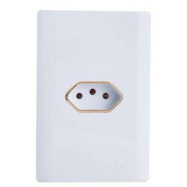 Imagem de Cj Tomada 10A Horizontal Com Suporte 4X2 - Dicompel Novara Branco Gold - Dnv1200/29Brgd