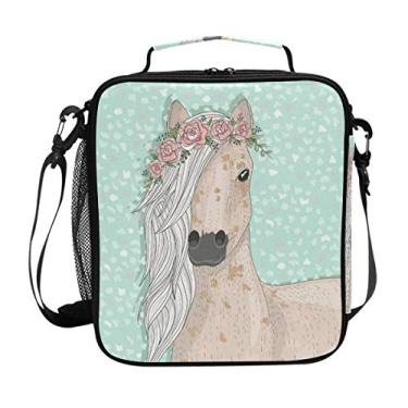 Imagem de Alaza Bolsa de mão térmica para lancheira, bolsa de mão, resistente à água, Kawaii, com zíper, lancheira para crianças, meninos, meninas, mulheres, Casual, Flower horse -square, square