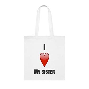 Imagem de Sacola I Love My Sister (Eu amo minha irmã) presente para irmã, bolsa de ombro irmã, bolsas reutilizáveis para irmãs, presente para irmã do irmão e irmã s, Branco