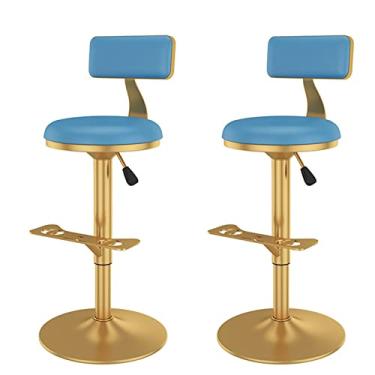 Imagem de Cadeira De Bar Moderna Com Bancos De Barra Giratória Ajustável Nas Costas, Altura Do Balcão Da Ilha Da Cozinha Pu Banco Redondo Dourado Em Couro, Para Bar, Café, Sala De Estar (Color : Light blue)