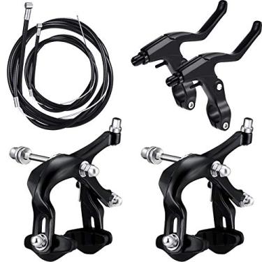 Imagem de Riakrum 6 peças de pinças de freios de bicicleta de estrada em forma de C freio de alumínio alavanca de freio de bicicleta caixa de freio e freios de cabo tipo C conjunto de substituição para