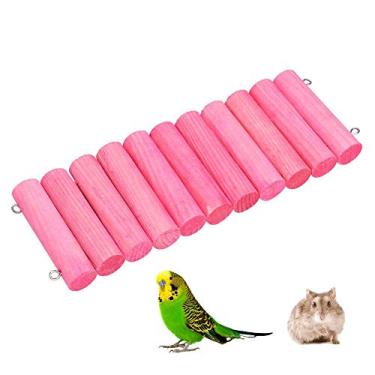 Imagem de Plataforma de poleiro, plataforma de poleiro Balan?o de madeira para p¨¢ssaros pequenos Conure Calopsita Periquito Hamster Rosa
