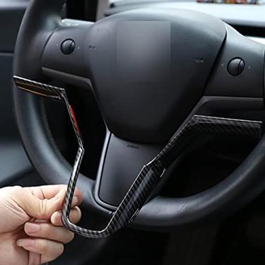 Imagem de FINMOKAL Apto Para Tesla Model 3 2017-2021 Interior Da Tampa Do Volante Abs Fibra De Carbono Preto, Fibra De Carbono