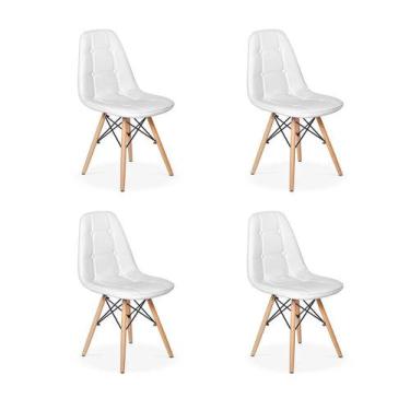 Imagem de Conjunto 4 Cadeiras Dkr Charles Eames Wood Estofada Botonê - Branca -