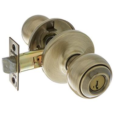 Imagem de Kwikset Fechaduras de porta de entrada polo 400P-5S com acabamento em latão antigo