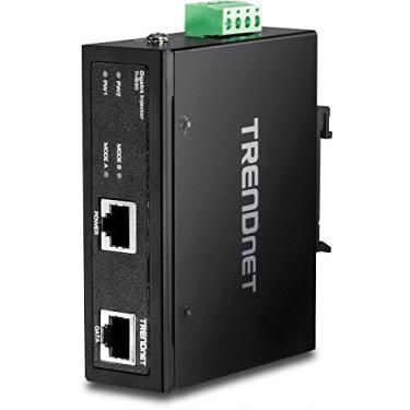 Imagem de Injetor industrial endurecido da Trendnet, trilho DIN, suporte de parede, carcaça com classificação IP30, trilho de DIN-Rail e suportes de parede, 4 PoE, Preto, 30W