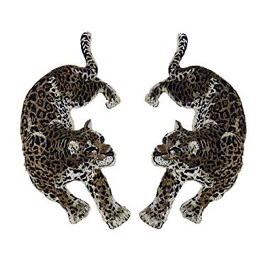 Imagem de 2 pares de adesivos padrão de leopardo bordados costurados para roupas faça você mesmo aplique de roupas camiseta