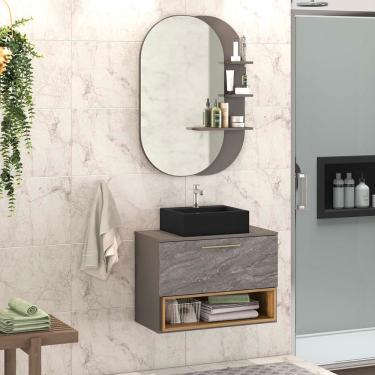 Imagem de Gabinete para Banheiro Vicenza 01 Gaveta com Cuba e Espelheira Móveis Bosi - Magneto/Cosmopolitan/Nogal