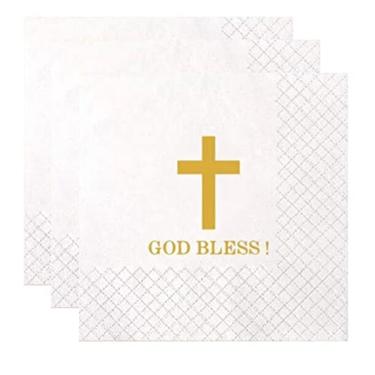 Imagem de Pacote com 100 guardanapos de papel cruzado para festa religiosa, batismo, confirmação, batismo, primeira comunhão, festa de aniversário