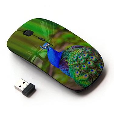 Imagem de KawaiiMouse [Mouse óptico sem fio 2,4 G] pássaro azul roxo vibrante verde pavão