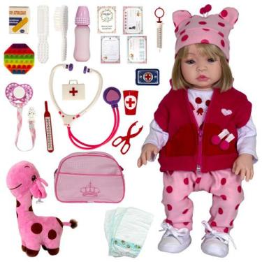 Imagem de Bebe Reborn Girafinha Menina Silicone 100% 52cm Que Fala Lol - Cegonha