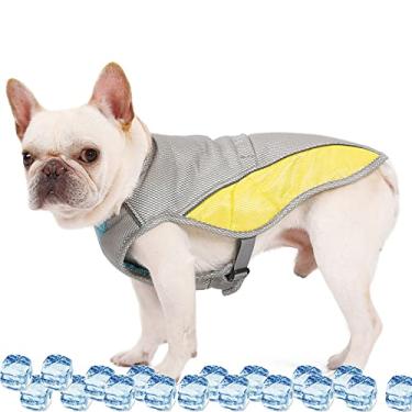 Imagem de Colete refrescante para cães jaqueta de gelo de verão com tecnologia de microfibra evaporativa legal refletiva ajustável respirável camiseta, cinza, GG (peito: 75cm)
