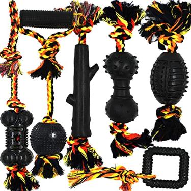 Imagem de Yipetor Brinquedos duráveis para mastigar para cães, pacote com 6, brinquedos de borracha de corda de algodão, indestrutível, design convexo para cães pequenos, médios e grandes, cabo de guerra, buscar, brinquedo de dentição de filhotes para o tédio, presente