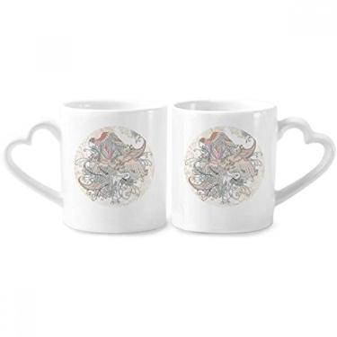 Imagem de Conjunto de canecas de porcelana para casais, flores e árvores, pássaros, ukiyo-e folhas de Ukiyo-e de cerâmica