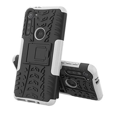 Imagem de Capa protetora ultrafina compatível com Moto G8 Power, TPU + PC Bumper Hybrid Militar Grade Rugged Case, Capa de telefone à prova de choque com capa traseira de telefone com suporte (Cor: branco)