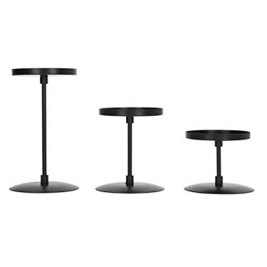 Imagem de Castiçais de Natal Preto Conjunto de 3 Pratos Redondos, Candelabros Decorativos para Mesas Piso Lareira, Castiçal de Ferro para Velas de Pilar, Peças de Centro de Vela