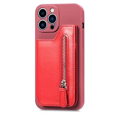 Imagem de Capa de telefone carteira de couro com zíper cartão para iphone 14 13 pro max 12 11 13mini xs x xr 6 8 7 plus se 2022 capa, vermelho, para iphone 11 6,1 polegadas