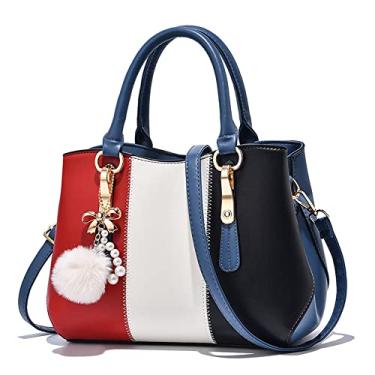 Imagem de Bolsa de couro fashion para mulheres bolsa transversal grande com alça superior bolsa feminina casual bolsa de ombro bolsa, Azul
