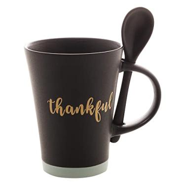Imagem de WOLFF - Caneca Cerâmica C/Colher Thankful Preto Matt/Azul 310Ml