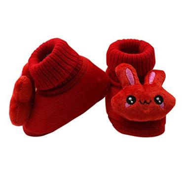 Imagem de Sapatos para meninas tamanho 6 sapatos para pré-andar, sapatos com sola de desenho animado, bebê macio, coelho, quente, infantil, vermelho, 12)