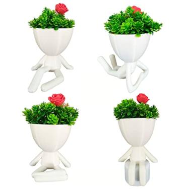 Imagem de Kit 4 Vasinhos Decorativo Bob cachepot Para plantas Suculentas (Branco)