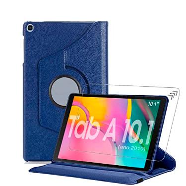 Imagem de Capa Para Samsung Tab A 10.1" SM-T510 SM-T515 (Ano 2019) Giratoria 360° Linha Premium Melhor Qualidade Varias Cores + Pelicula de Vidro Reforçada - Álamo (AZUL)