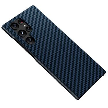 Imagem de Capa para Samsung Galaxy S23/S23 Plus/S23 Ultra, capa traseira de textura de fibra de carbono robusta com proteção de câmera fina híbrida absorvente de choque amortecedor de policarbonato rígido, azul, S23 6,1 polegadas