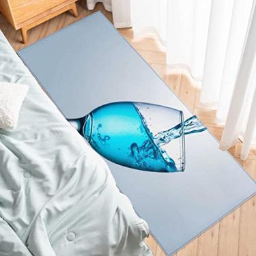 Imagem de Tapete para corredores de cozinha, cálice de vinho azul, antiderrapante, tapete de corredor, tapete para lavanderia, cabeceira, banheiro, quarto, 48 x 118 cm