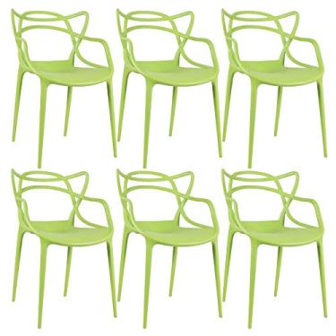 Imagem de Loft7, Conjunto Kit 6 Cadeiras Design Allegra Polipropileno Injetado Alta Densidade Empilhável Sala Cozinha Jantar Bar Jardim Varanda Verde Claro