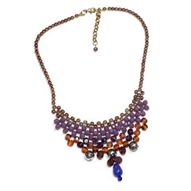 Imagem de Colar Queen Boho cristais, porcelana tcheca dourado, lilás e granada