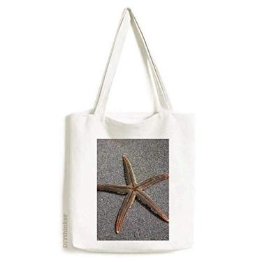 Imagem de Bolsa de lona cinza com imagem de estrela do mar ciência natureza bolsa de compras casual bolsa de compras