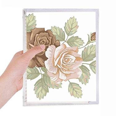 Imagem de Caderno de folhas de rosas brancas com desenho de folhas soltas diário recarregável