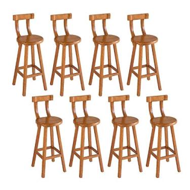 Imagem de Conjunto 8 Bancos Alto Bistrô De Madeira Com Encosto Bancada Ideal Para Bar E Restaurante
