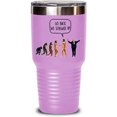 Imagem de Go Back We Screwed Up Tumbler - Caneca de viagem anti-Trump Liberal - Funny Hot Cold Cocoa - Presentes antitrunfo - Ideia de presente de aniversário Natal mordaça (roxo claro, 850 g)