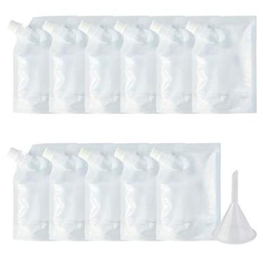 Imagem de Bolsa de plástico para bebidas de 230 ml da Wobe, 15 peças, 230 ml, frascos de plástico ocultos com funil de plástico, kit de bolsa de cruzeiro, garrafa de água transparente dobrável para bebidas alcoólicas, Alcoho